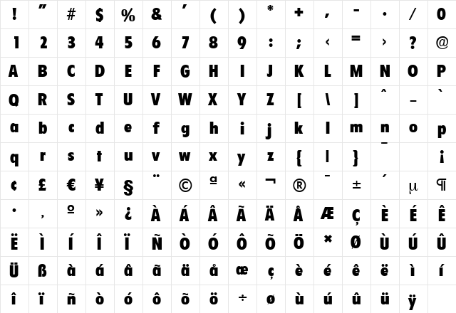 FloridaSerial-Heavy Regular  glyph index