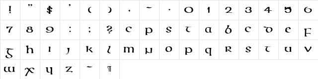 CallifontsC28PostScript Regular  glyph index