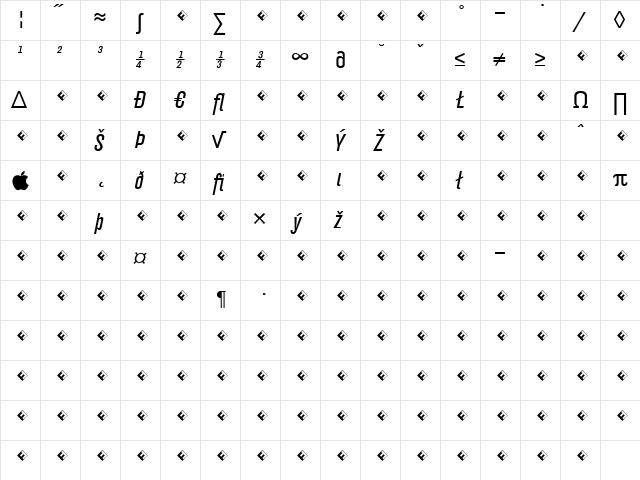 Hydra-BookItalicExpert Regular  glyph index