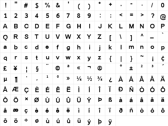 Catriel Bold  glyph index