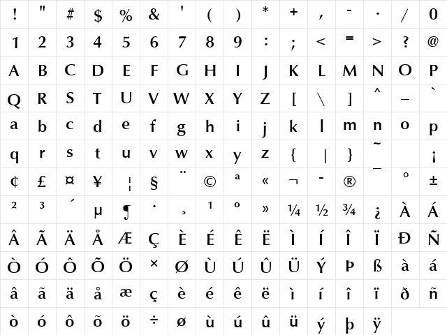 Classico Becker Med Regular  glyph index
