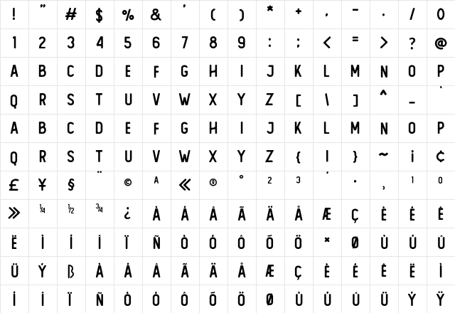 The Foregen Regular  glyph index