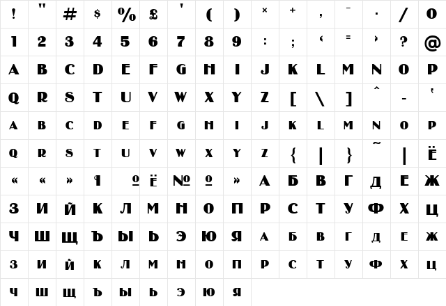 Binner_Di Regular  glyph index