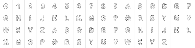 PWYummyDonuts Medium  glyph index