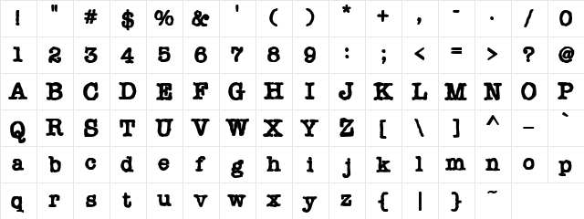 Chonker Regular  glyph index