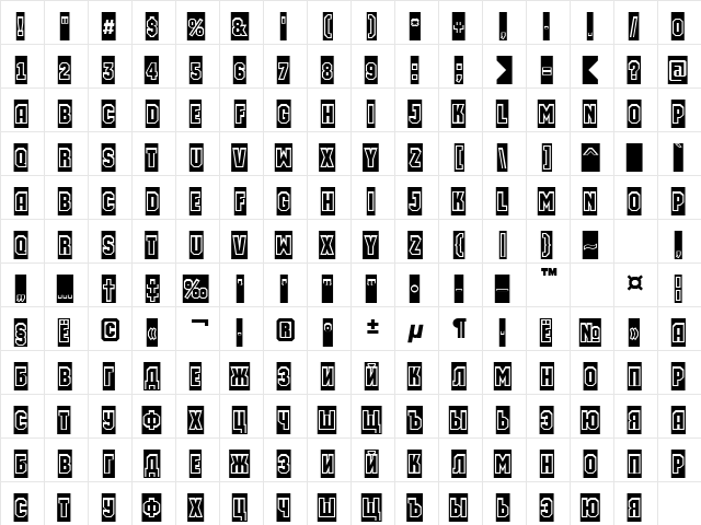 a_MachinaOrtoGrSl Medium  glyph index