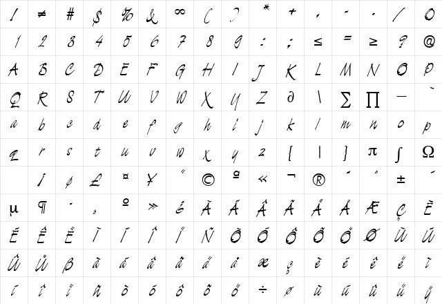 Lucifer DB Medium  glyph index