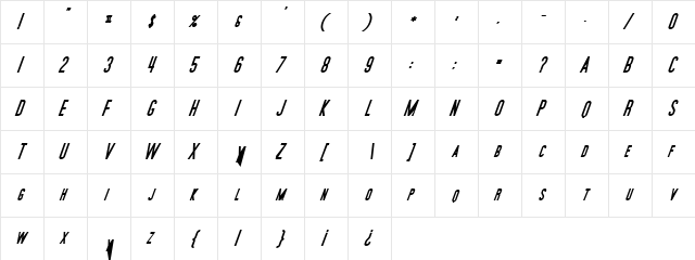 Movie Poster BoldItalic  glyph index