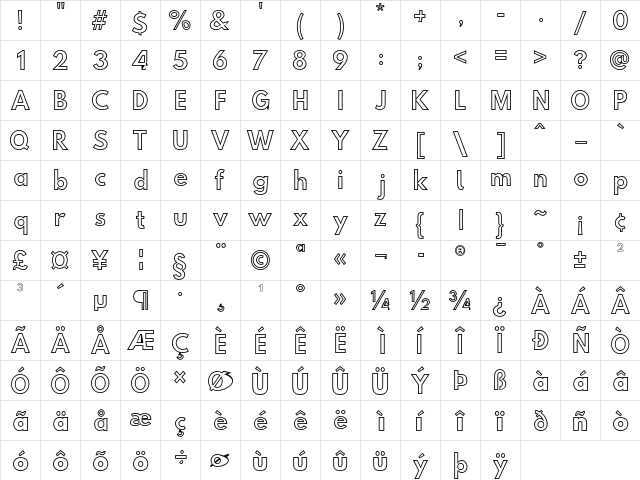 Hussar Simple ConGho  glyph index
