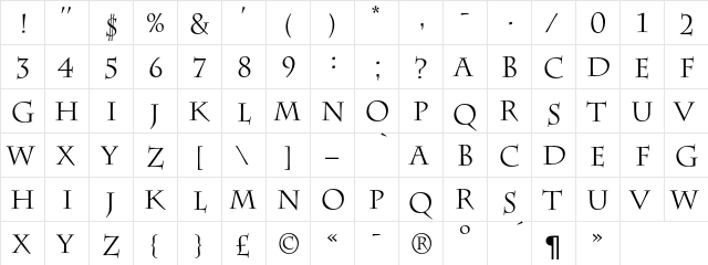 BarryGothic Regular  glyph index