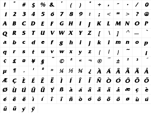 Frit-Qat Bold-Italic  glyph index