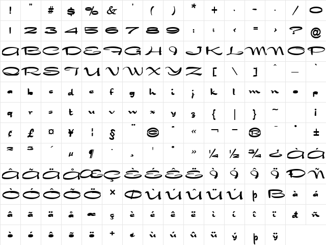 Dragonwyck Bold  glyph index