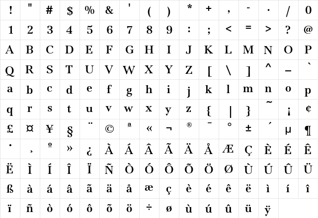 JamilleEF-Bold Regular  glyph index