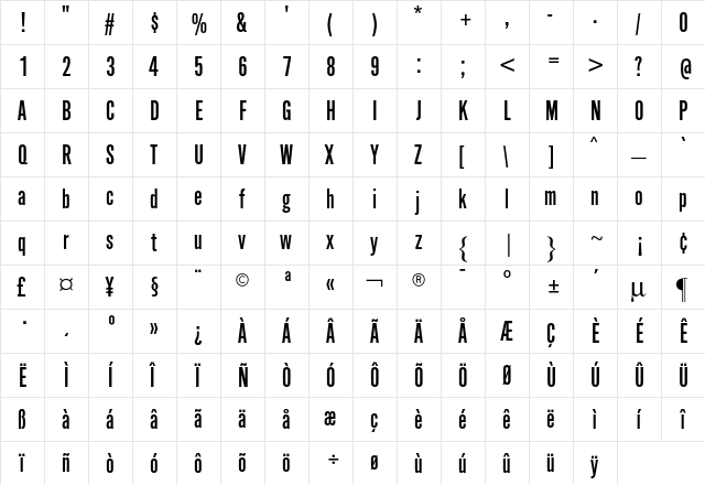 Alpin Gothic CG No1 Regular  glyph index