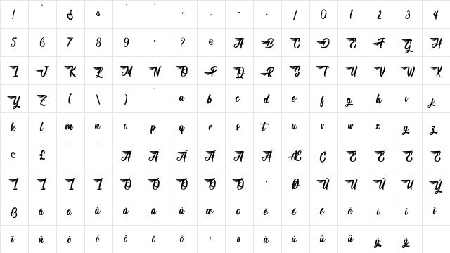 Mocking Bird - Personal Use Regular  glyph index