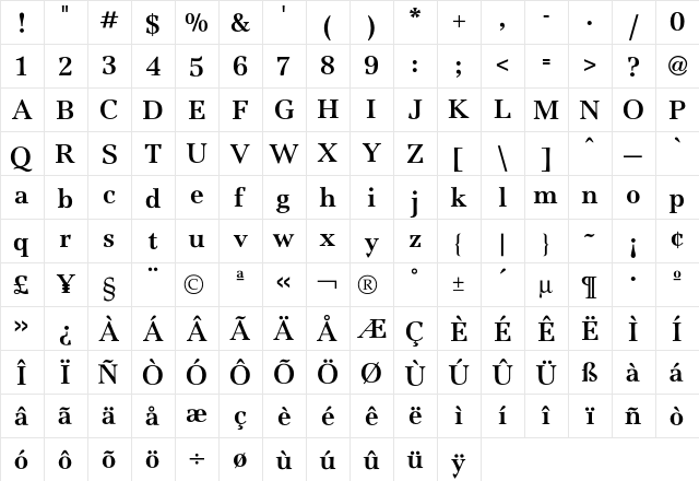 Jamille Bold  glyph index