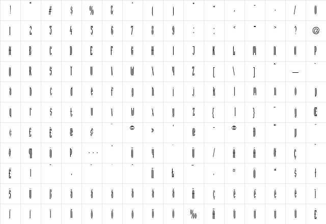 Arcadia-A Regular  glyph index