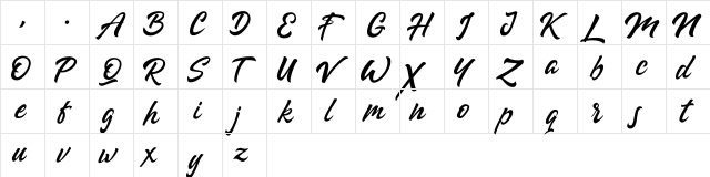 Fabiana Regular  glyph index