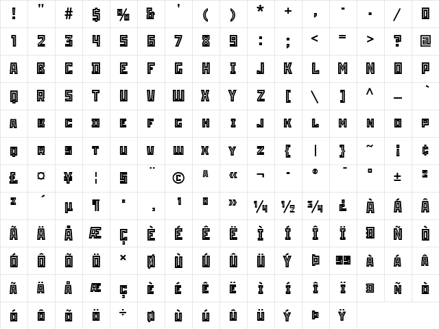 Stenberg Inline ITC Regular  glyph index