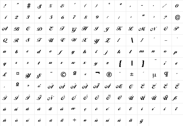 Ballantines-Heavy Regular  glyph index