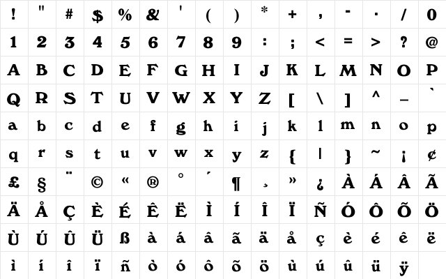 Windfall Regular  glyph index