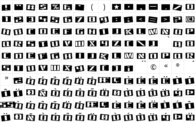 Tinsnips Regular  glyph index