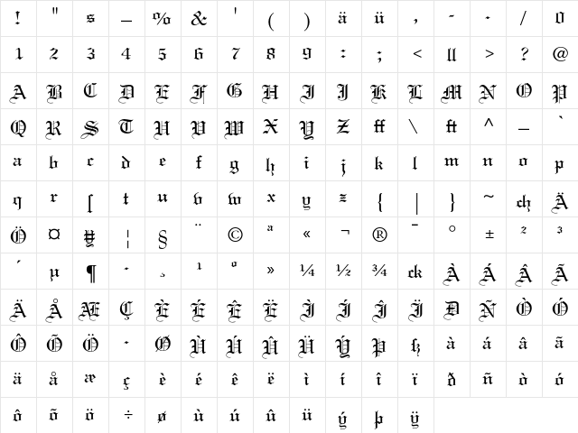 Linotext Dfr  glyph index