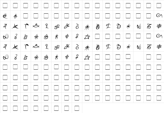 Mage Script Bold Italic  glyph index