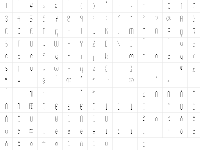 Ultura Light  glyph index