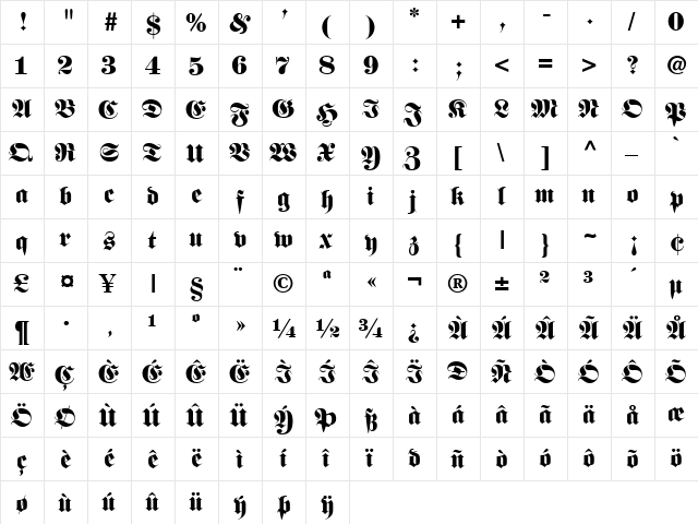 Frankenstein Regular  glyph index