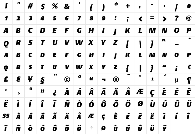 DTLArgoTCaps HeavyItalic  glyph index