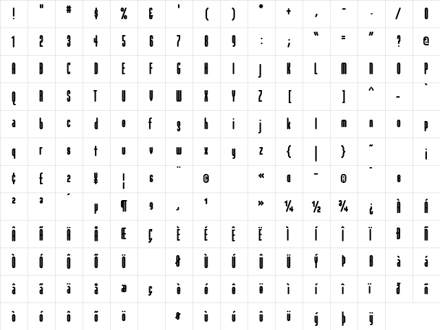 ModulaRoundBlack Regular  glyph index