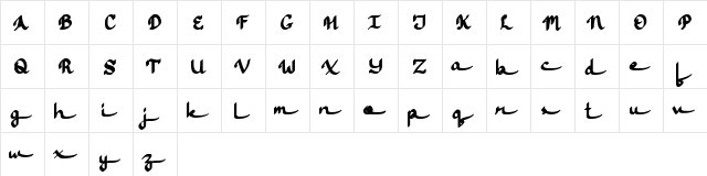 Jasmine Script regular  glyph index