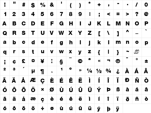 Context Reprise Black SSi Extra Bold  glyph index