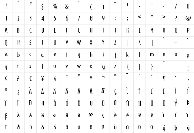 Typographiction1.0 R Regular  glyph index