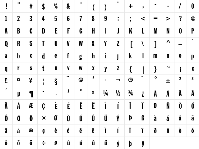 Franklin Gothic Extra Condensed  glyph index