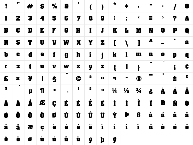 Apex Heavy  glyph index