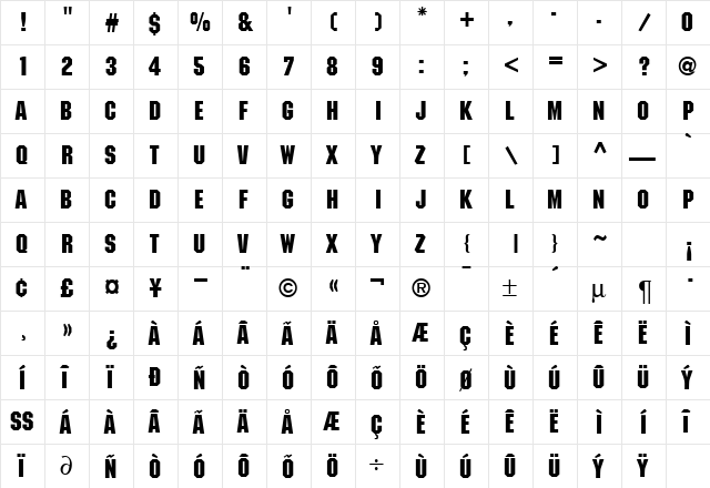Mechanic Regular  glyph index