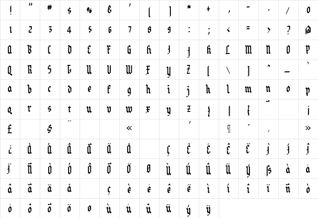 ZimpleBlack Regular  glyph index