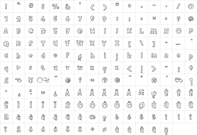 Knobcheese Outline  glyph index