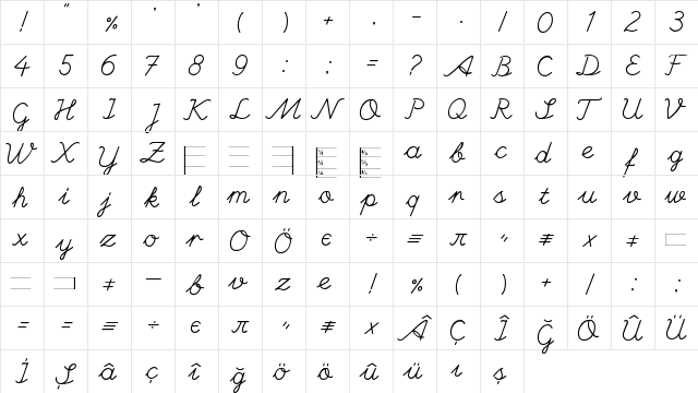 Hand writing Mutlu Regular  glyph index