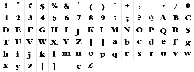 Ingenue Display SSi Regular  glyph index