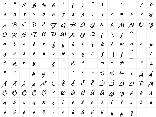 Palette Becker Regular  glyph index