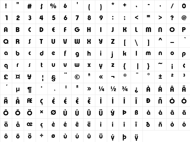 ExpressaEF Bold  glyph index