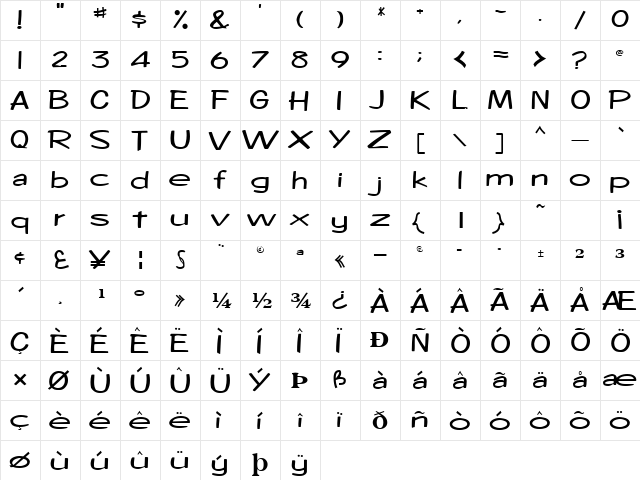 Alex Regular  glyph index