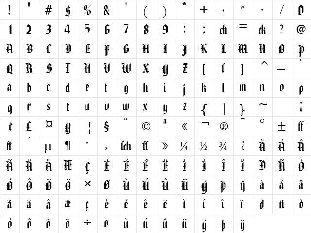 American Text Regular  glyph index