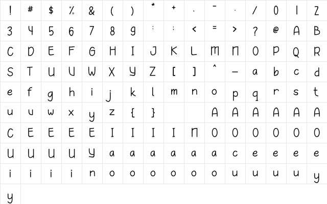 Baby Giraffe Regular  glyph index