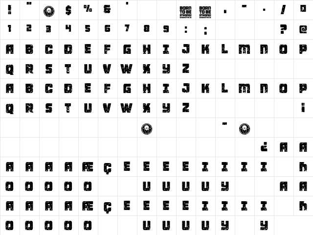 Born To be Strong! Regular  glyph index