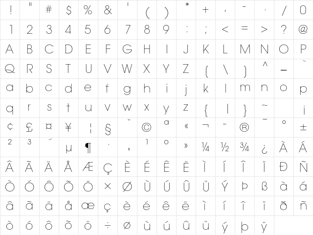 ITC Avant Garde Gothic Std Extra Light  glyph index