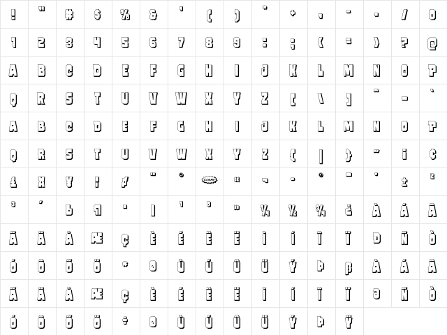 Mindless Brute 3D Regular  glyph index